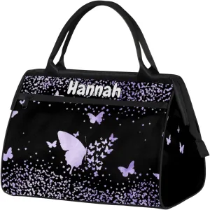 Personalized Duffel Bag with Name Butterfly Custom Travel Sports Bag for Women Men Waterproof Dance Ballet Bag Lightweight 15.2in, Purple Fluid Glitter