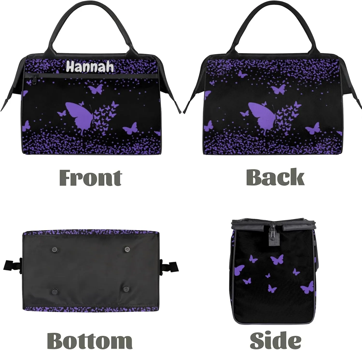 Personalized Duffel Bag with Name Butterfly Custom Travel Sports Bag for Women Men Waterproof Dance Ballet Bag Lightweight 15.2in, Purple