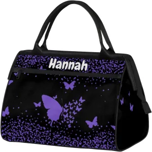 Personalized Duffel Bag with Name Butterfly Custom Travel Sports Bag for Women Men Waterproof Dance Ballet Bag Lightweight 15.2in, Purple