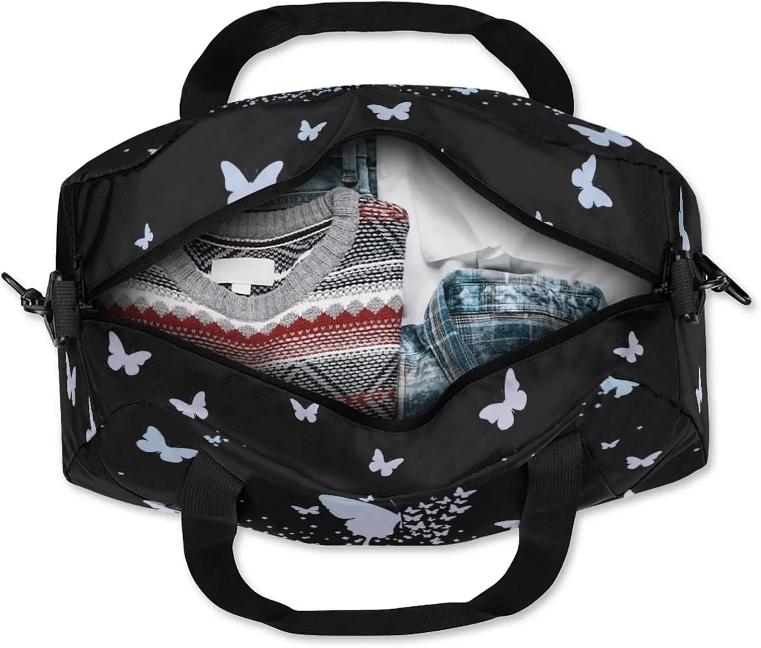 Personalized Duffel Bag with Name Butterfly Custom Travel Sports Bag for Women Men Waterproof Dance Ballet Bag Lightweight 18.5in, Sky Blue Pink