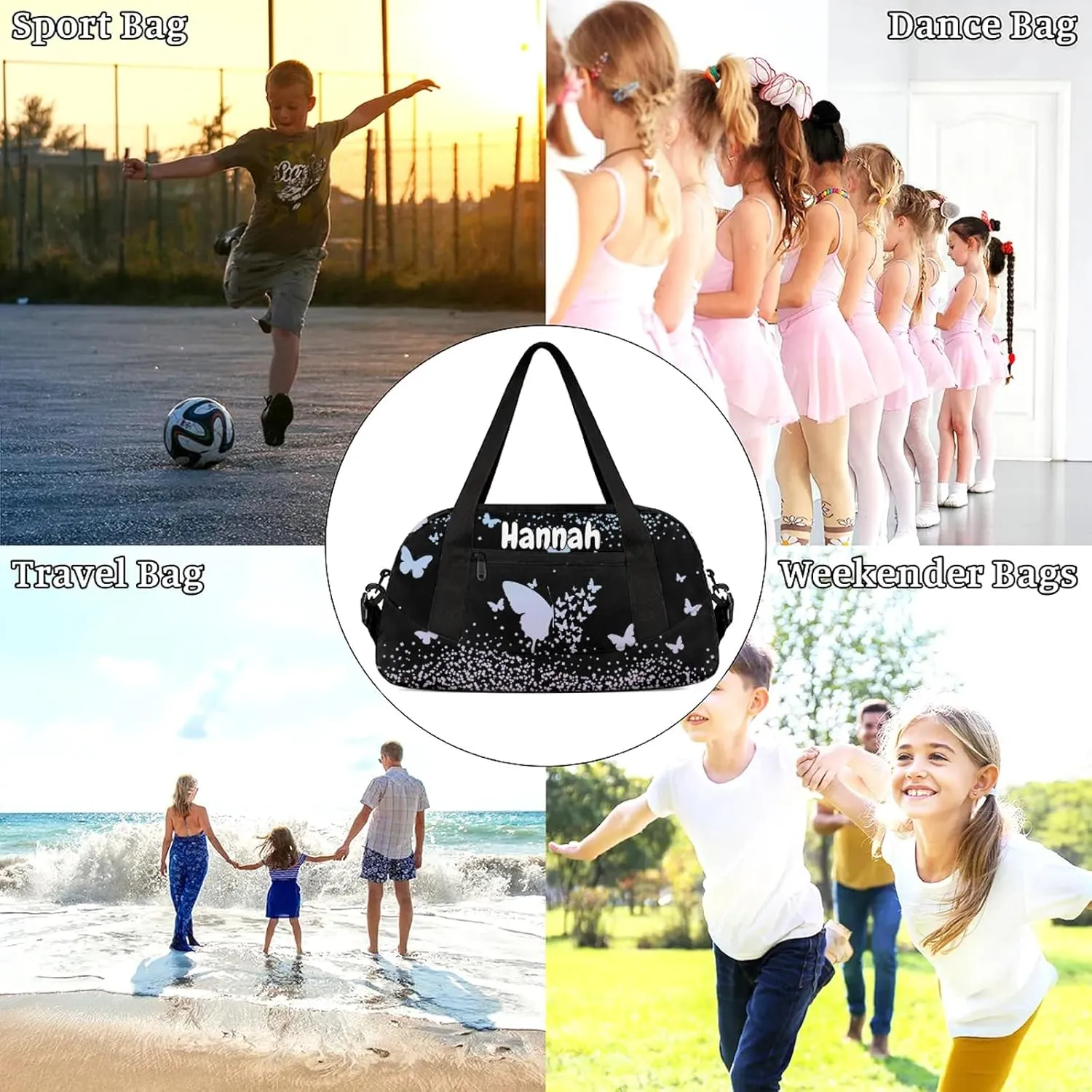 Personalized Duffel Bag with Name Butterfly Custom Travel Sports Bag for Women Men Waterproof Dance Ballet Bag Lightweight 18.5in, Sky Blue Pink