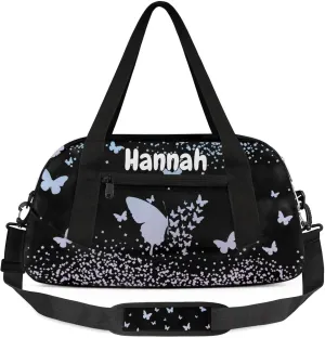 Personalized Duffel Bag with Name Butterfly Custom Travel Sports Bag for Women Men Waterproof Dance Ballet Bag Lightweight 18.5in, Sky Blue Pink