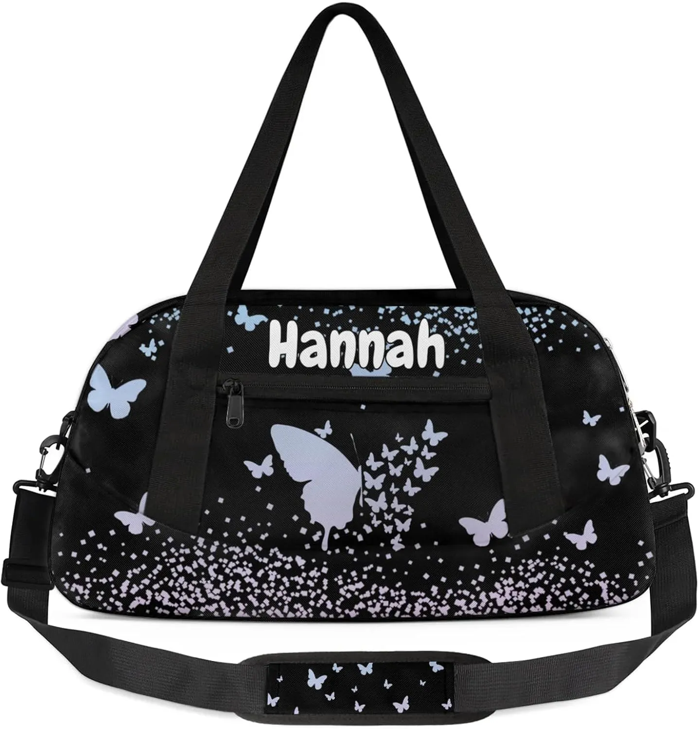 Personalized Duffel Bag with Name Butterfly Custom Travel Sports Bag for Women Men Waterproof Dance Ballet Bag Lightweight 18.5in, Sky Blue Pink