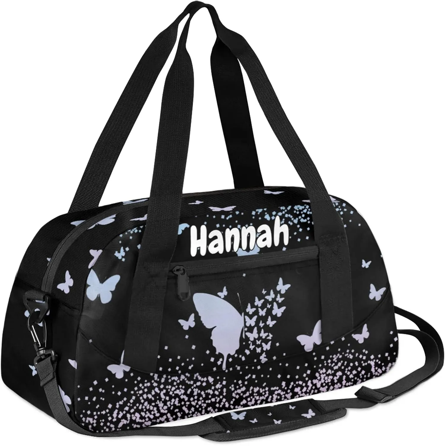 Personalized Duffel Bag with Name Butterfly Custom Travel Sports Bag for Women Men Waterproof Dance Ballet Bag Lightweight 18.5in, Sky Blue Pink