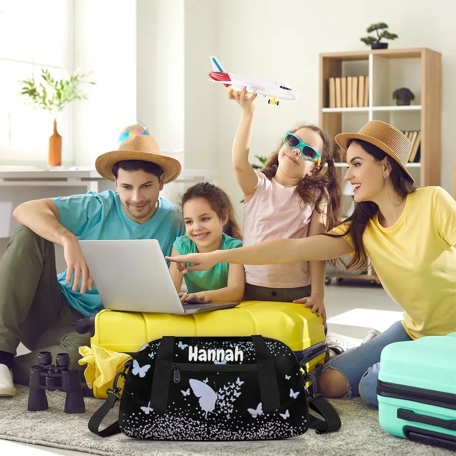 Personalized Duffel Bag with Name Butterfly Custom Travel Sports Bag for Women Men Waterproof Dance Ballet Bag Lightweight 18.5in, Sky Blue Pink