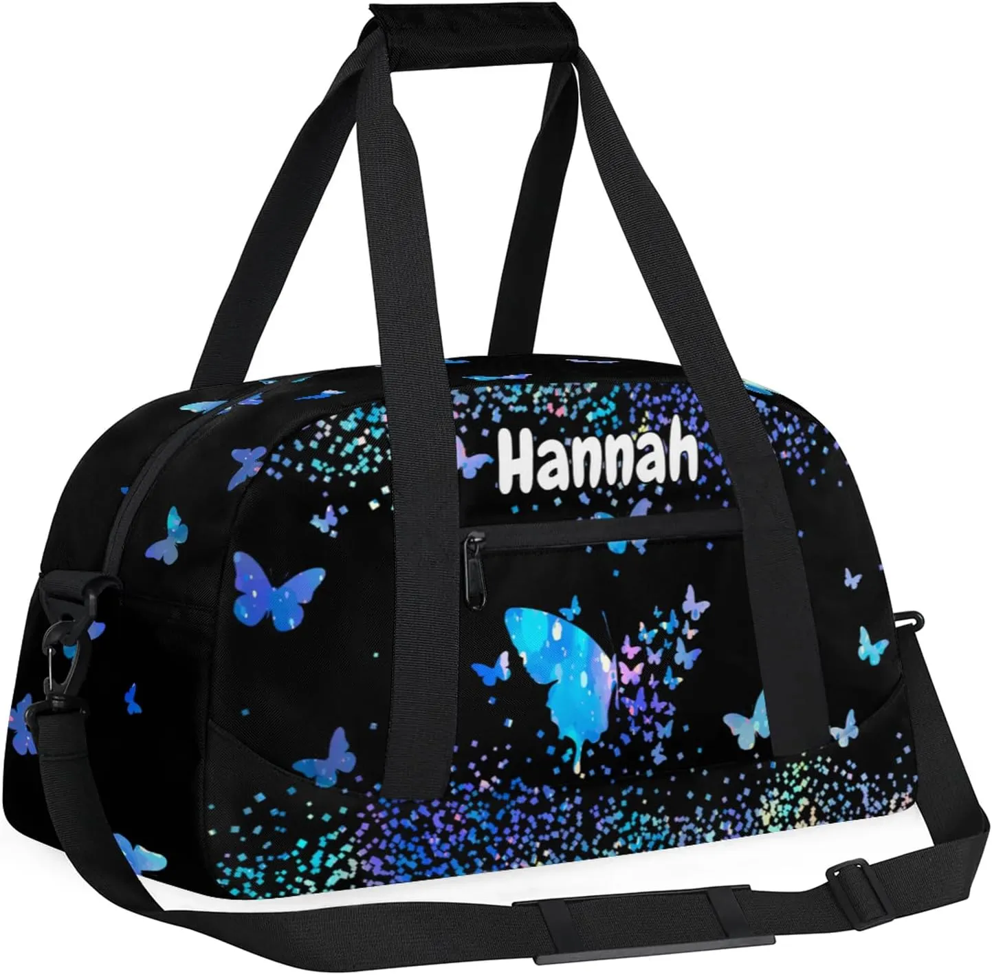 Personalized Duffel Bag with Name Butterfly Custom Travel Sports Bag for Women Men Waterproof Dance Ballet Bag Lightweight 18.9in, Blue
