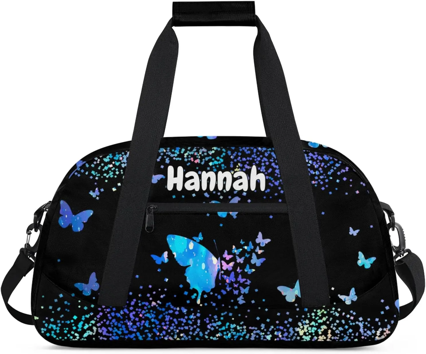 Personalized Duffel Bag with Name Butterfly Custom Travel Sports Bag for Women Men Waterproof Dance Ballet Bag Lightweight 18.9in, Blue
