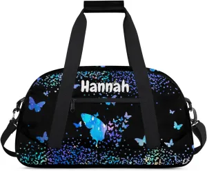 Personalized Duffel Bag with Name Butterfly Custom Travel Sports Bag for Women Men Waterproof Dance Ballet Bag Lightweight 18.9in, Blue