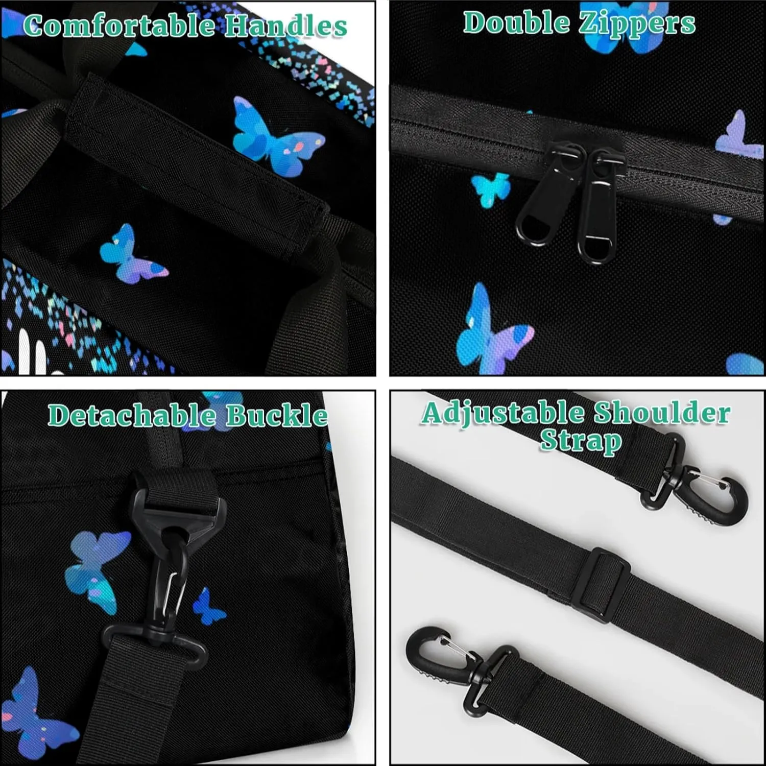 Personalized Duffel Bag with Name Butterfly Custom Travel Sports Bag for Women Men Waterproof Dance Ballet Bag Lightweight 18.9in, Blue