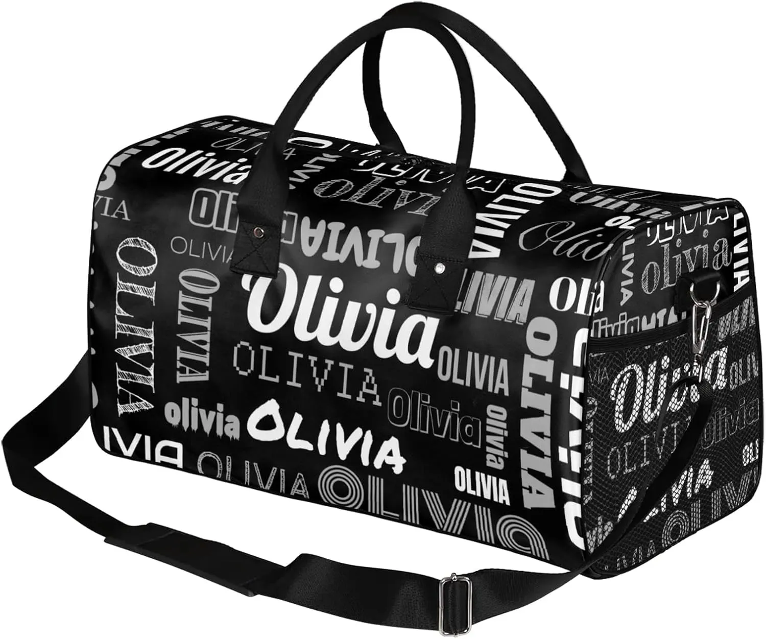 Personalized Duffel Bag with Name Custom Travel Sports Bag for Women Men Waterproof Dance Ballet Bag Lightweight 17.4in, Black