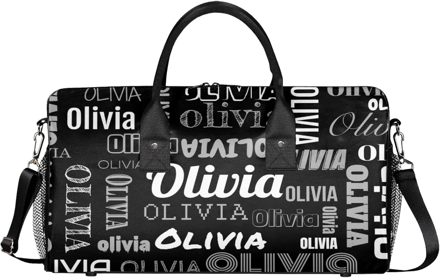 Personalized Duffel Bag with Name Custom Travel Sports Bag for Women Men Waterproof Dance Ballet Bag Lightweight 17.4in, Black