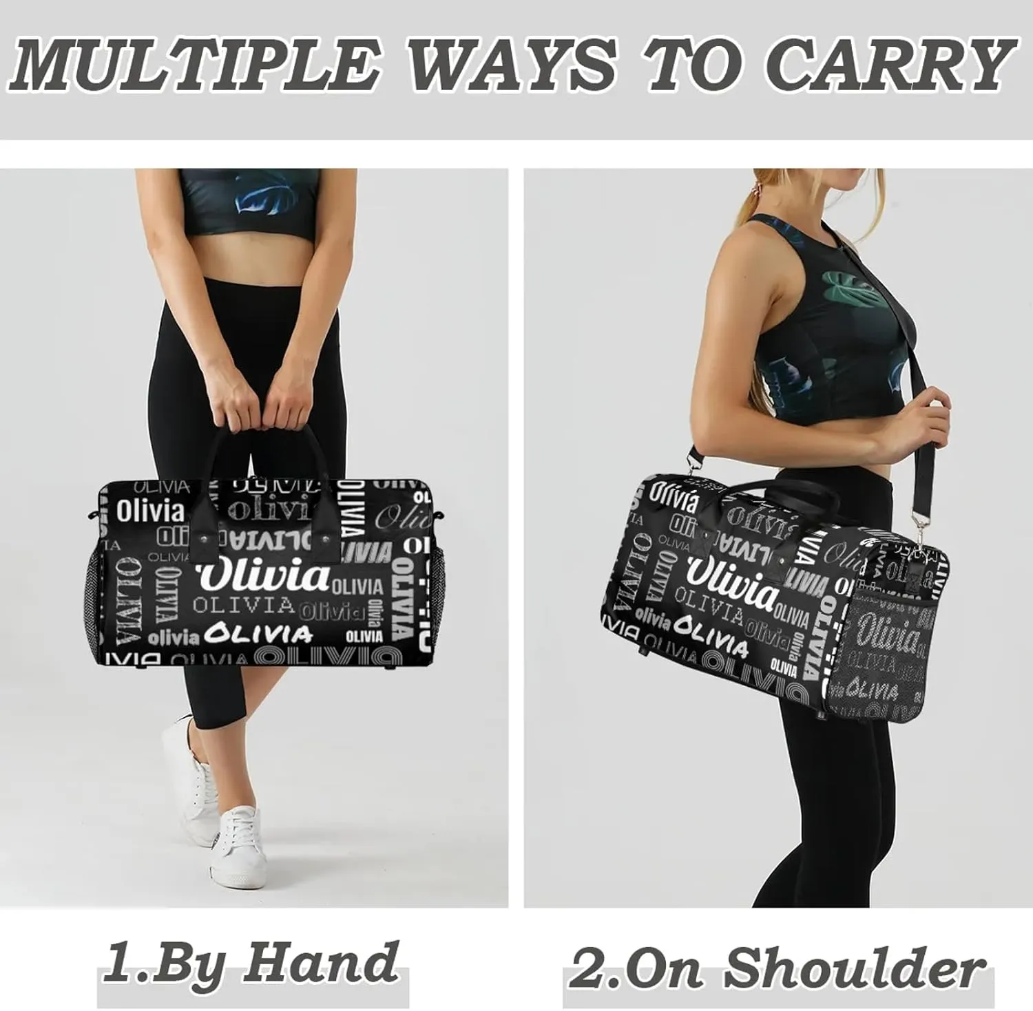 Personalized Duffel Bag with Name Custom Travel Sports Bag for Women Men Waterproof Dance Ballet Bag Lightweight 17.4in, Black