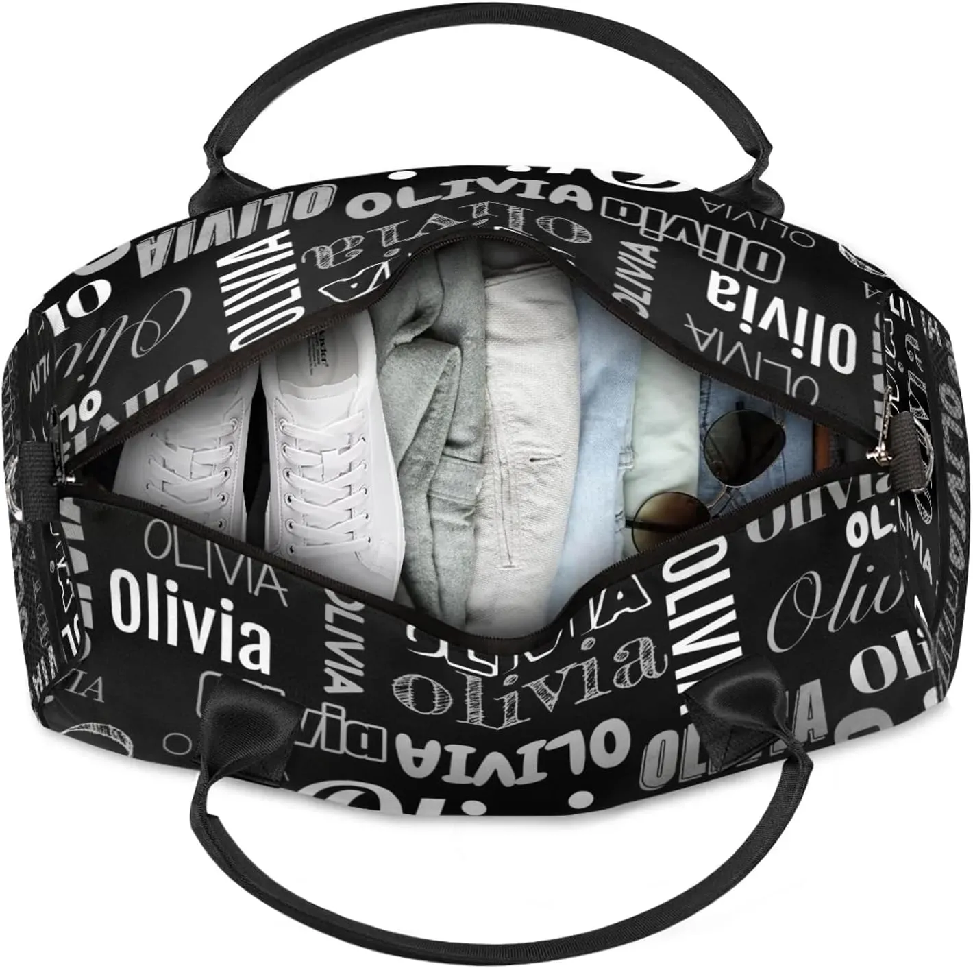 Personalized Duffel Bag with Name Custom Travel Sports Bag for Women Men Waterproof Dance Ballet Bag Lightweight 17.4in, Black