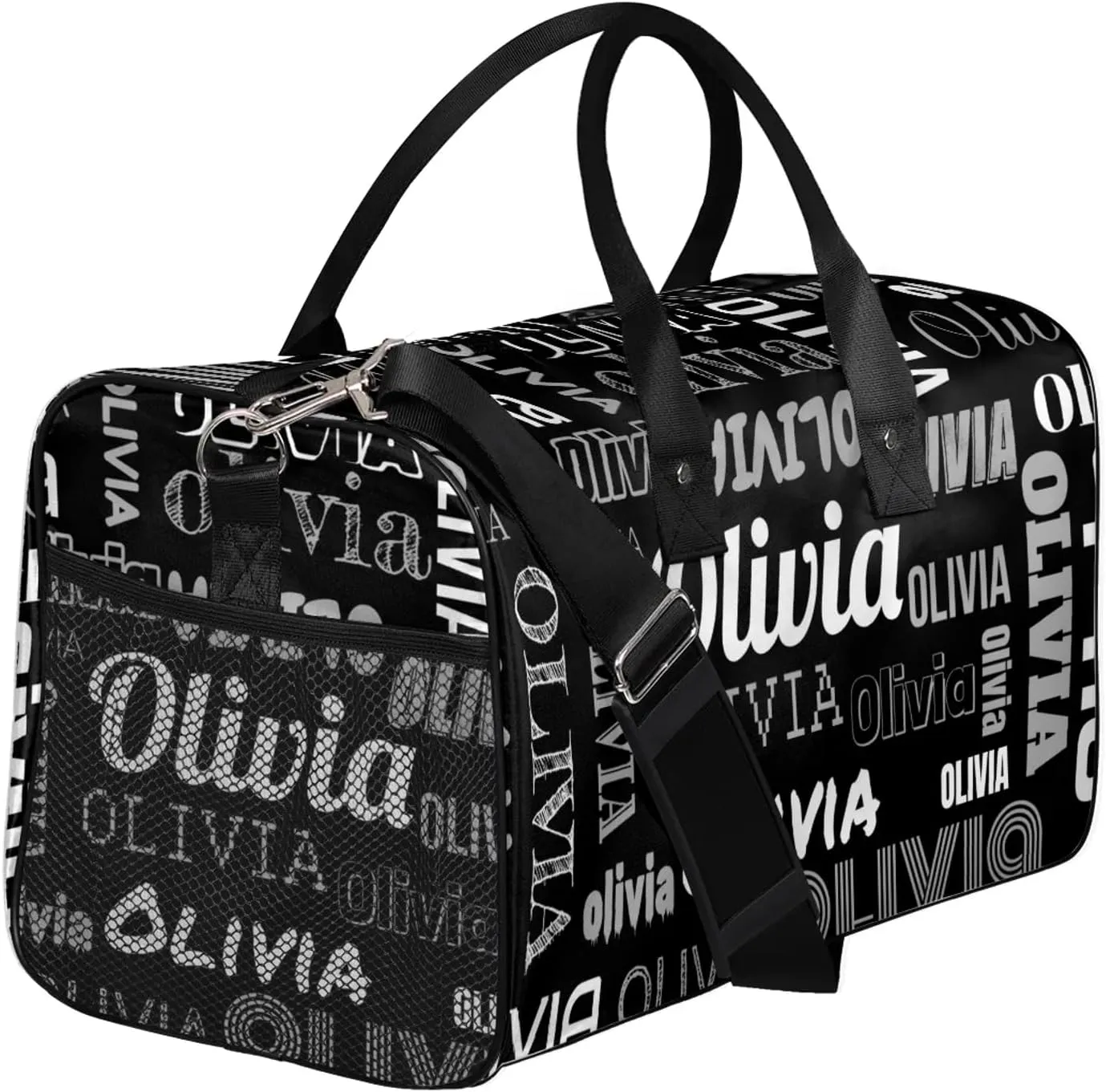 Personalized Duffel Bag with Name Custom Travel Sports Bag for Women Men Waterproof Dance Ballet Bag Lightweight 17.4in, Black