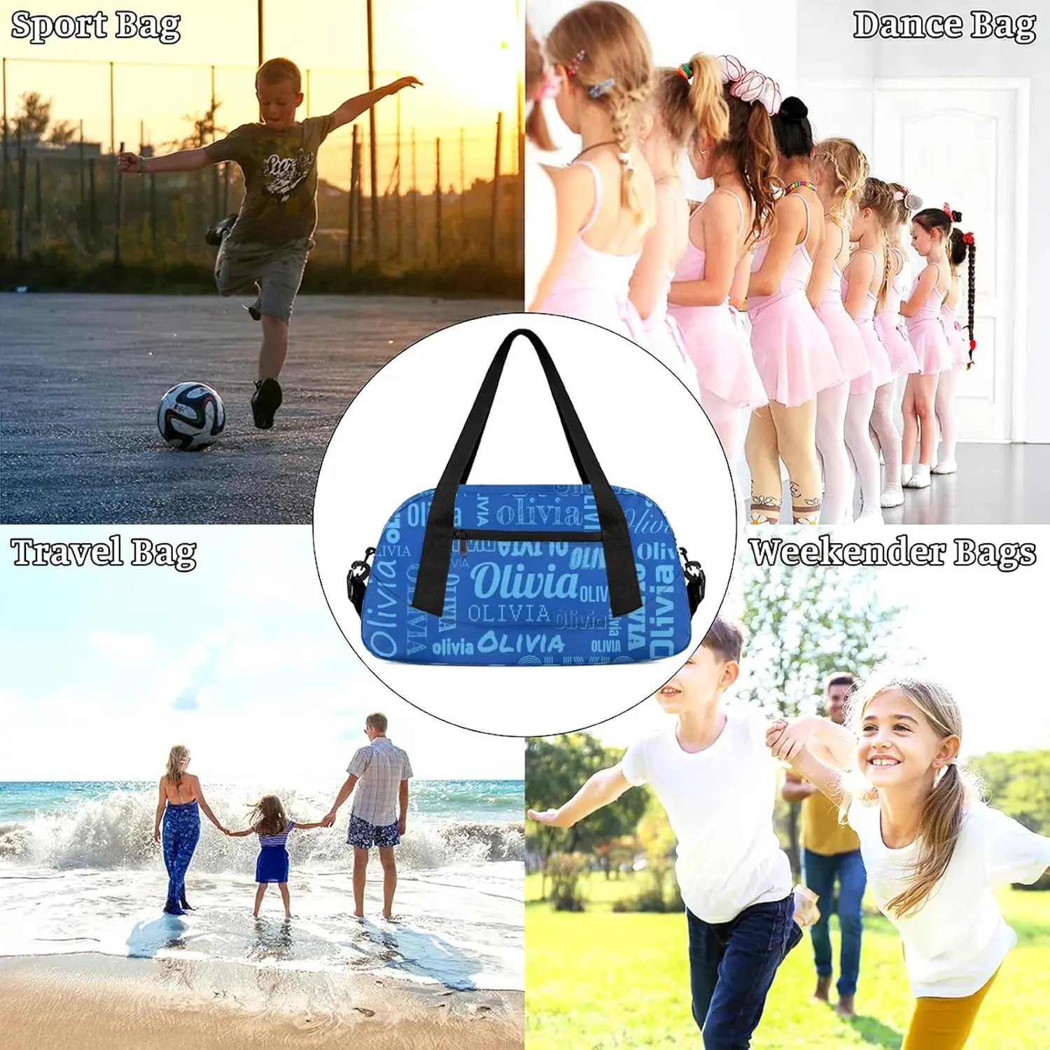 Personalized Duffel Bag with Name Custom Travel Sports Bag for Women Men Waterproof Dance Ballet Bag Lightweight 18.5in, Blue