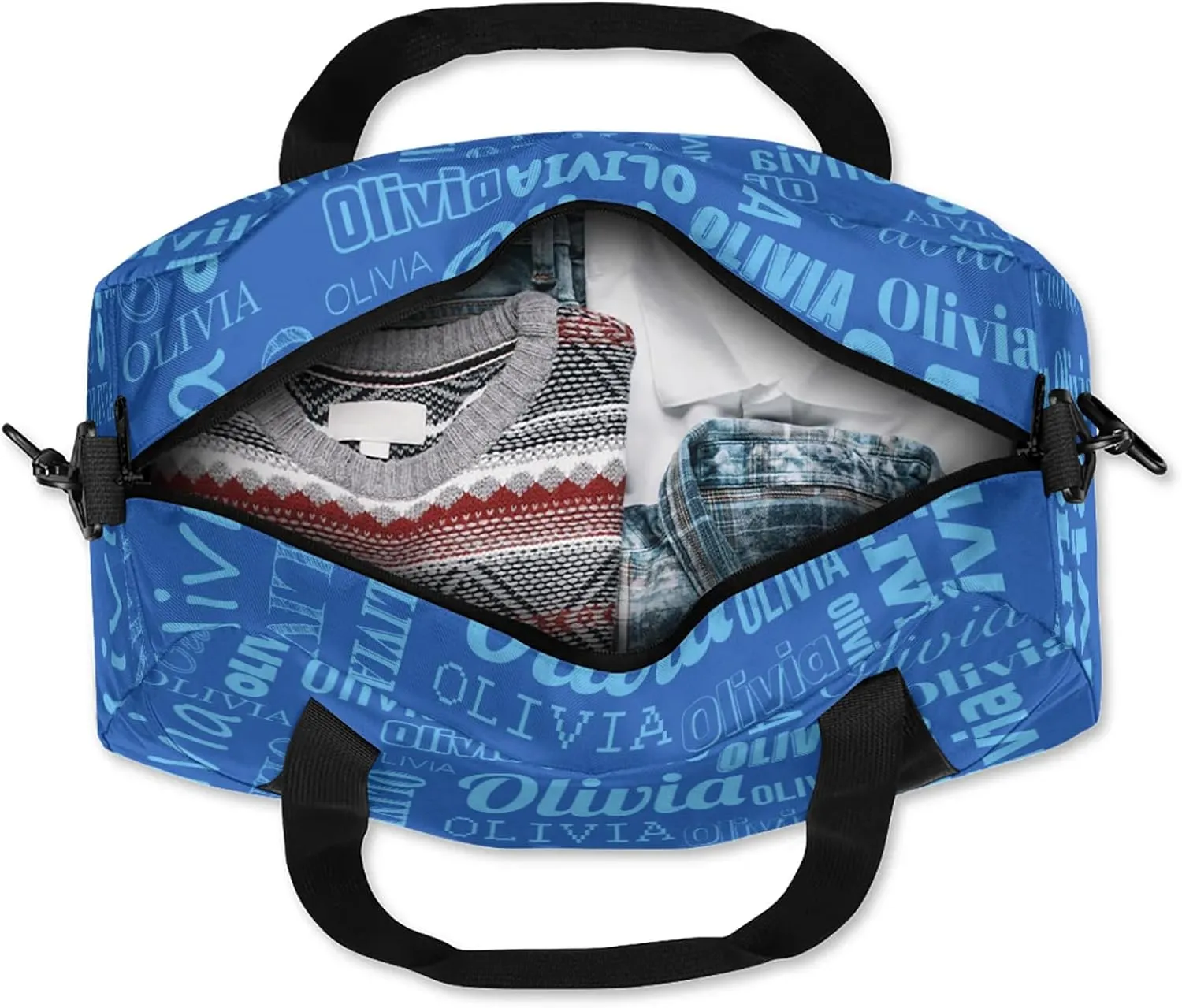 Personalized Duffel Bag with Name Custom Travel Sports Bag for Women Men Waterproof Dance Ballet Bag Lightweight 18.5in, Blue