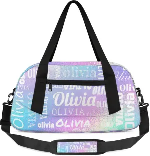 Personalized Duffel Bag with Name Custom Travel Sports Bag for Women Men Waterproof Dance Ballet Bag Lightweight 18.5in, Gradient Blue Purple