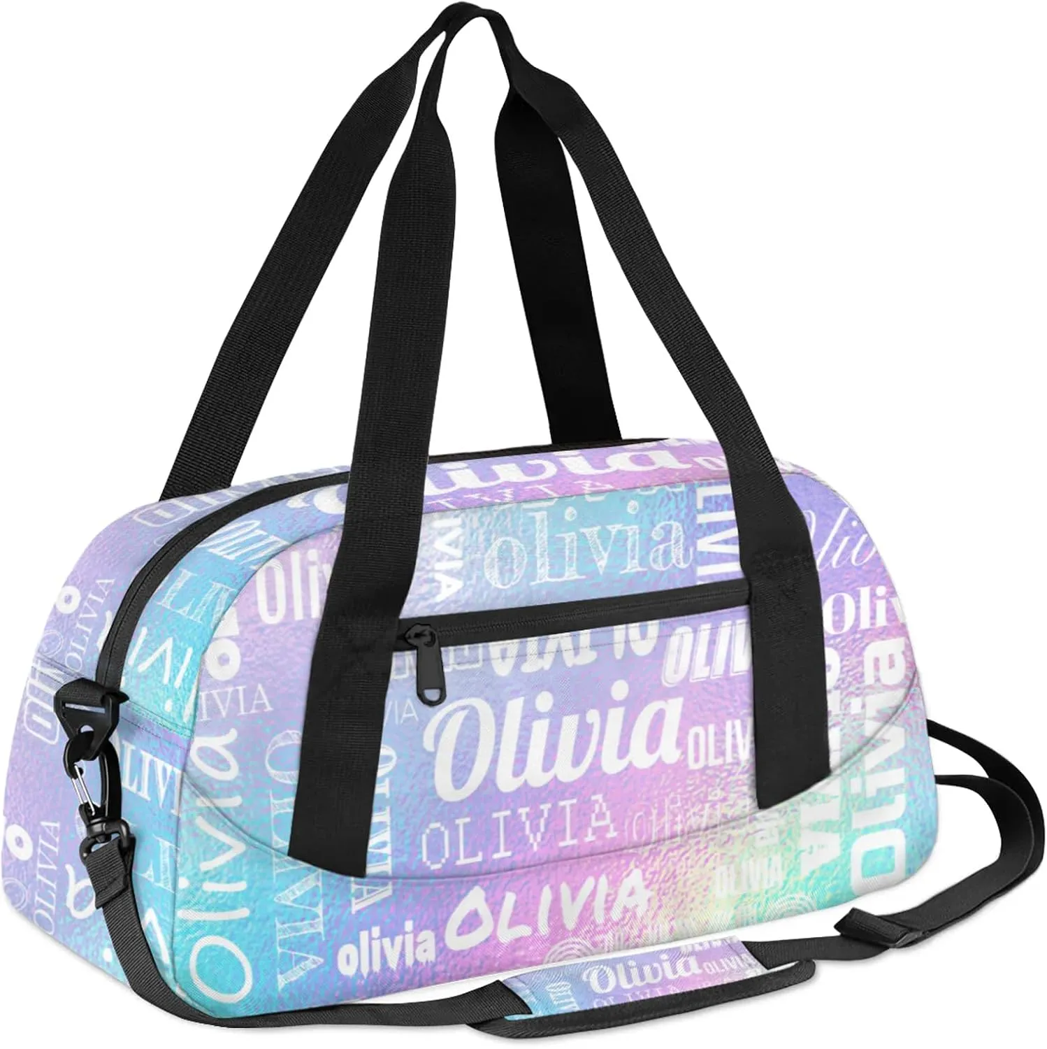 Personalized Duffel Bag with Name Custom Travel Sports Bag for Women Men Waterproof Dance Ballet Bag Lightweight 18.5in, Gradient Blue Purple