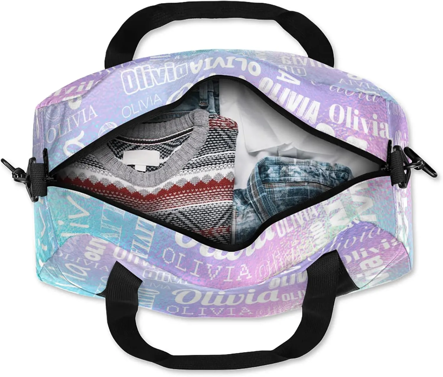 Personalized Duffel Bag with Name Custom Travel Sports Bag for Women Men Waterproof Dance Ballet Bag Lightweight 18.5in, Gradient Blue Purple