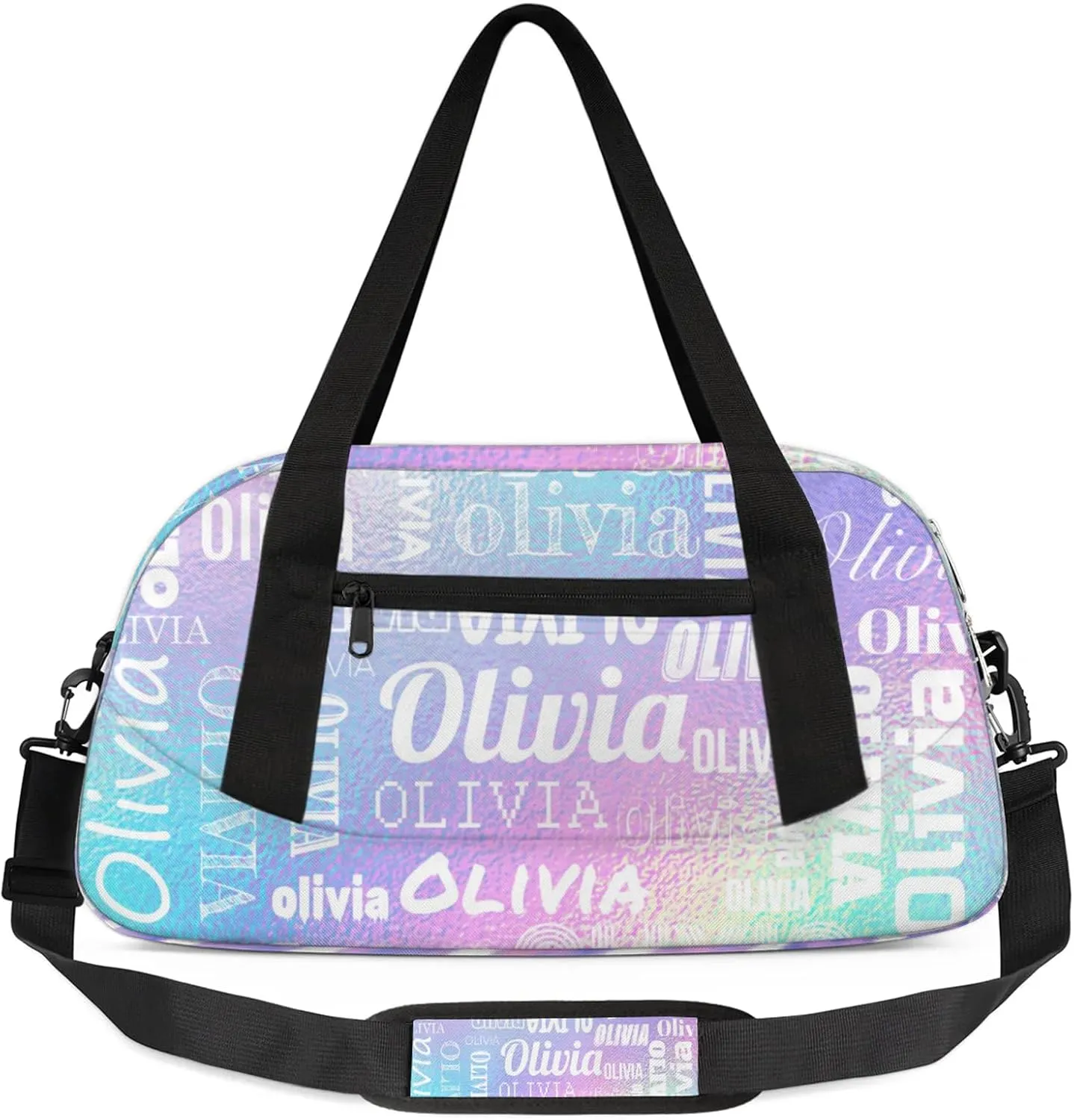 Personalized Duffel Bag with Name Custom Travel Sports Bag for Women Men Waterproof Dance Ballet Bag Lightweight 18.5in, Gradient Blue Purple
