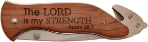 Personalized Gifts Christian Gift Lord is My Strength Bible Verse Laser Engraved Stainless Steel Folding Survival Knife