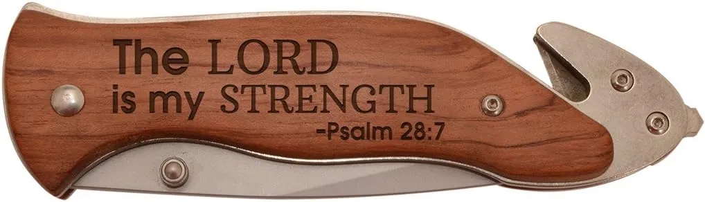 Personalized Gifts Christian Gift Lord is My Strength Bible Verse Laser Engraved Stainless Steel Folding Survival Knife