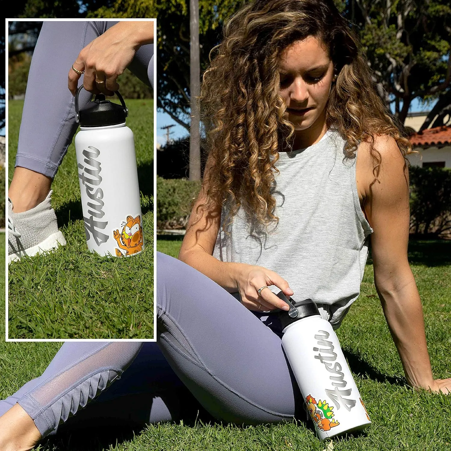 Personalized Water Bottle w Straw Lid Double Wall Insulated | 32 oz - 12 Designs - Black | 9 Color Custom Water Bottle w Name and Text, BPA Free - Non Sweat - Vacuum Insulated