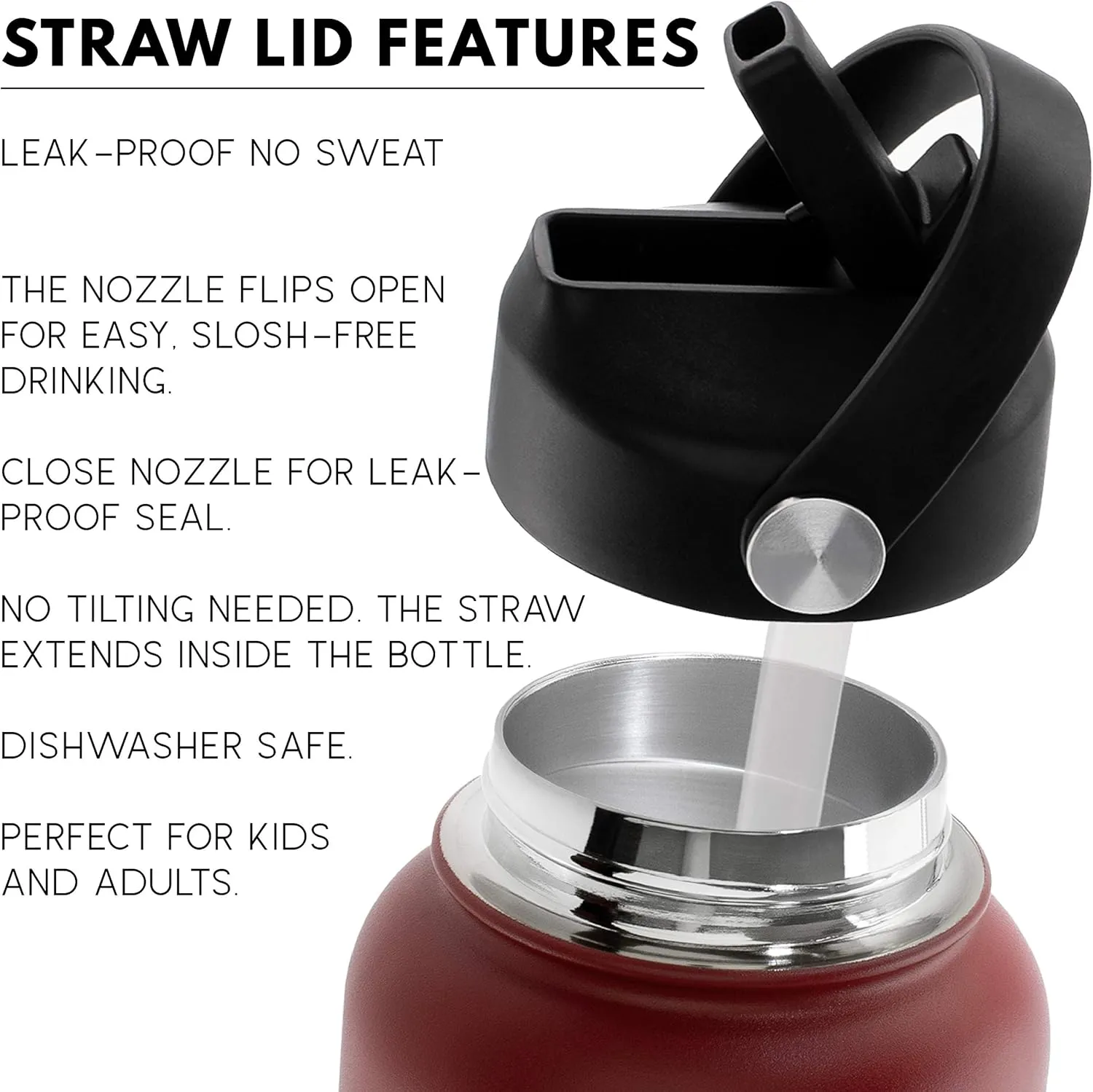 Personalized Water Bottle w Straw Lid Double Wall Insulated | 32 oz - 12 Designs - Black | 9 Color Custom Water Bottle w Name and Text, BPA Free - Non Sweat - Vacuum Insulated