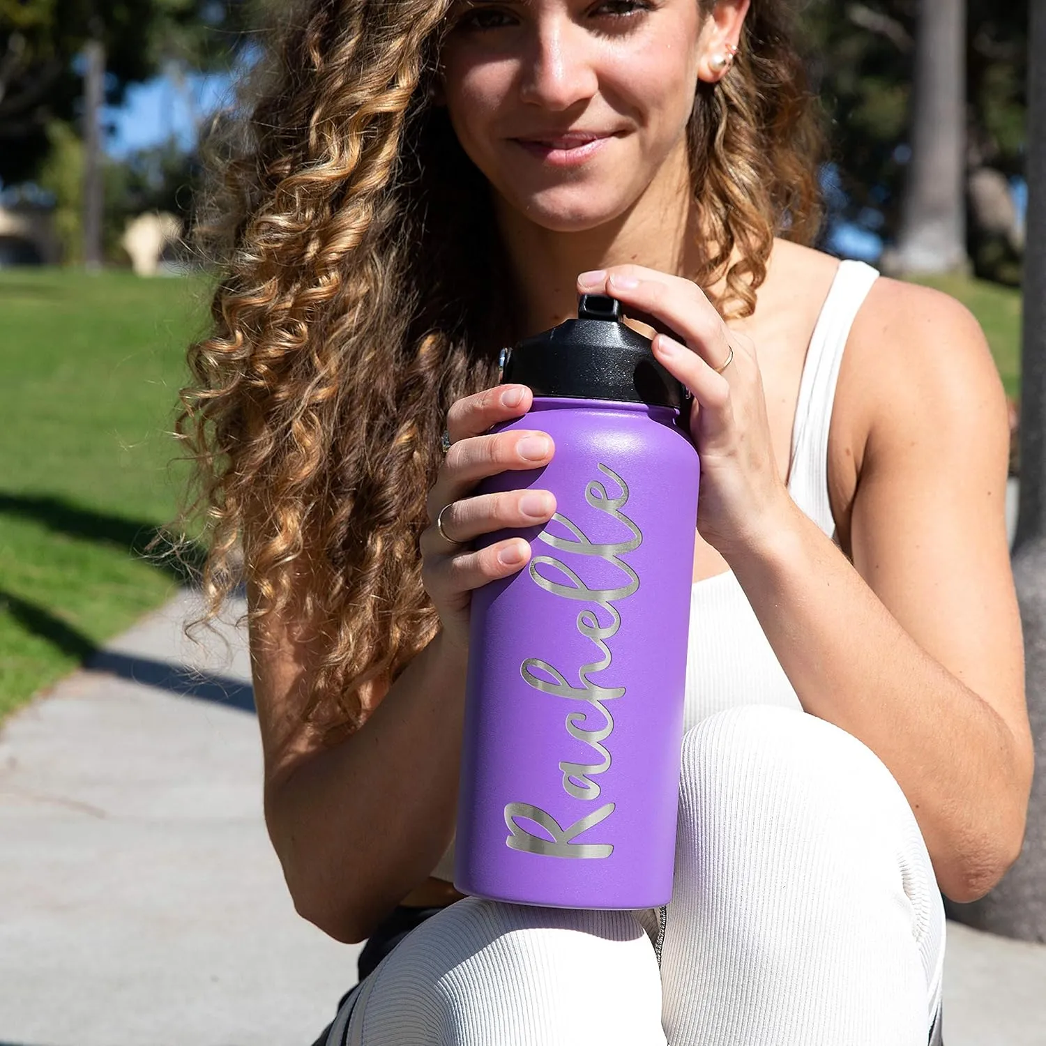 Personalized Water Bottle w Straw Lid Double Wall Insulated | 32 oz - 12 Designs - Black | 9 Color Custom Water Bottle w Name and Text, BPA Free - Non Sweat - Vacuum Insulated