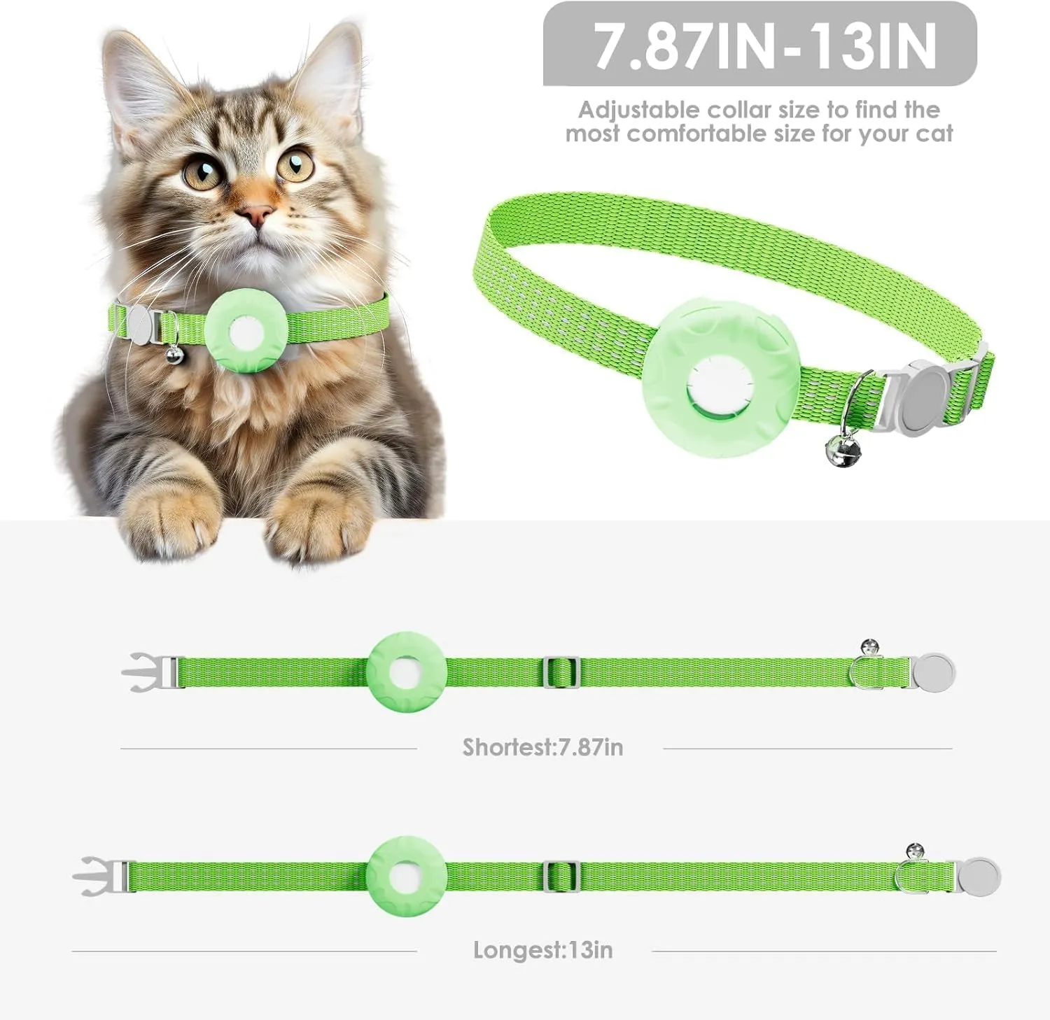 Pet Tracker for Cats,GPS Cat Tracker,Smart Pet Location Tracker with Collar and Holder,Waterproof Cat GPS Tracker Tracking Device,No Monthly Fee,Works with Apple Find My(iOS Only)-LightGreen