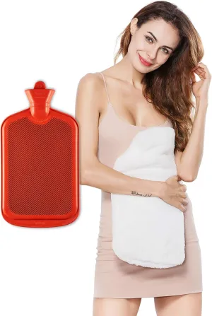 Peterpan 100 Fl Oz Rubber Hot Water Bottle with Faux Fleece Cover - BPA & Phthalate-Free, XXX-Large Hot Water Bag for Pain Relief, White