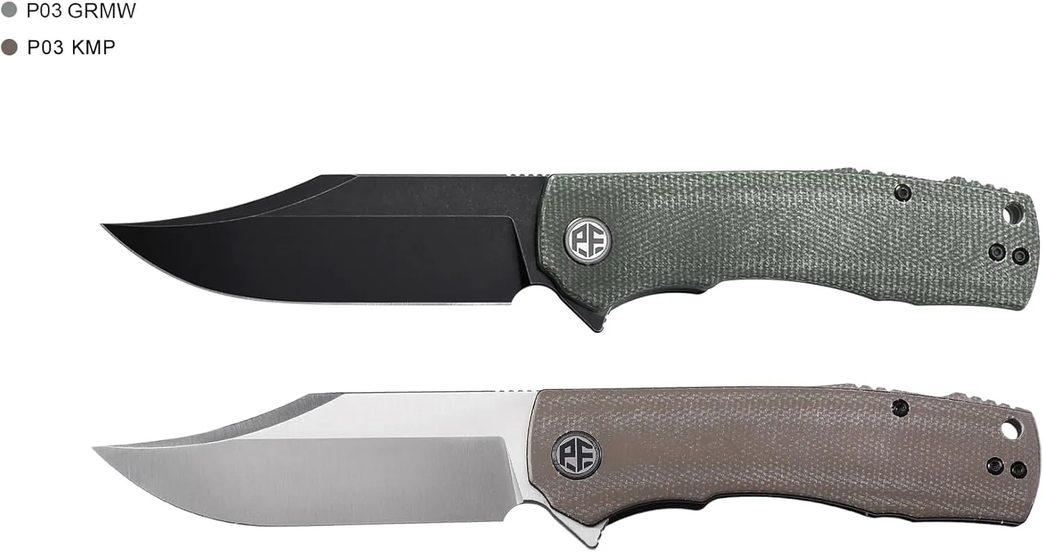 Petrified fish PFP03 Victor,3.58" K110 Satin Blade,140g Micarta Handel Flipper Liner lock Folding knife (Khaki Black Stonewashed)