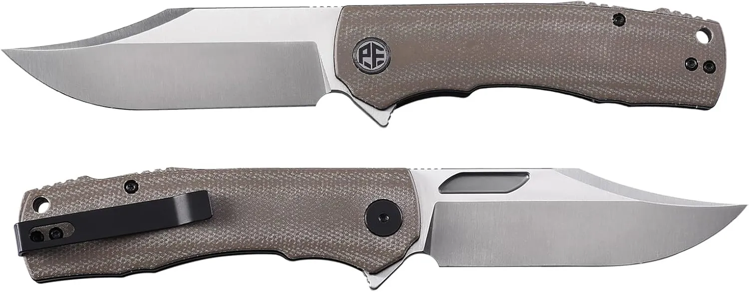 Petrified fish PFP03 Victor,3.58" K110 Satin Blade,140g Micarta Handel Flipper Liner lock Folding knife (Khaki Black Stonewashed)