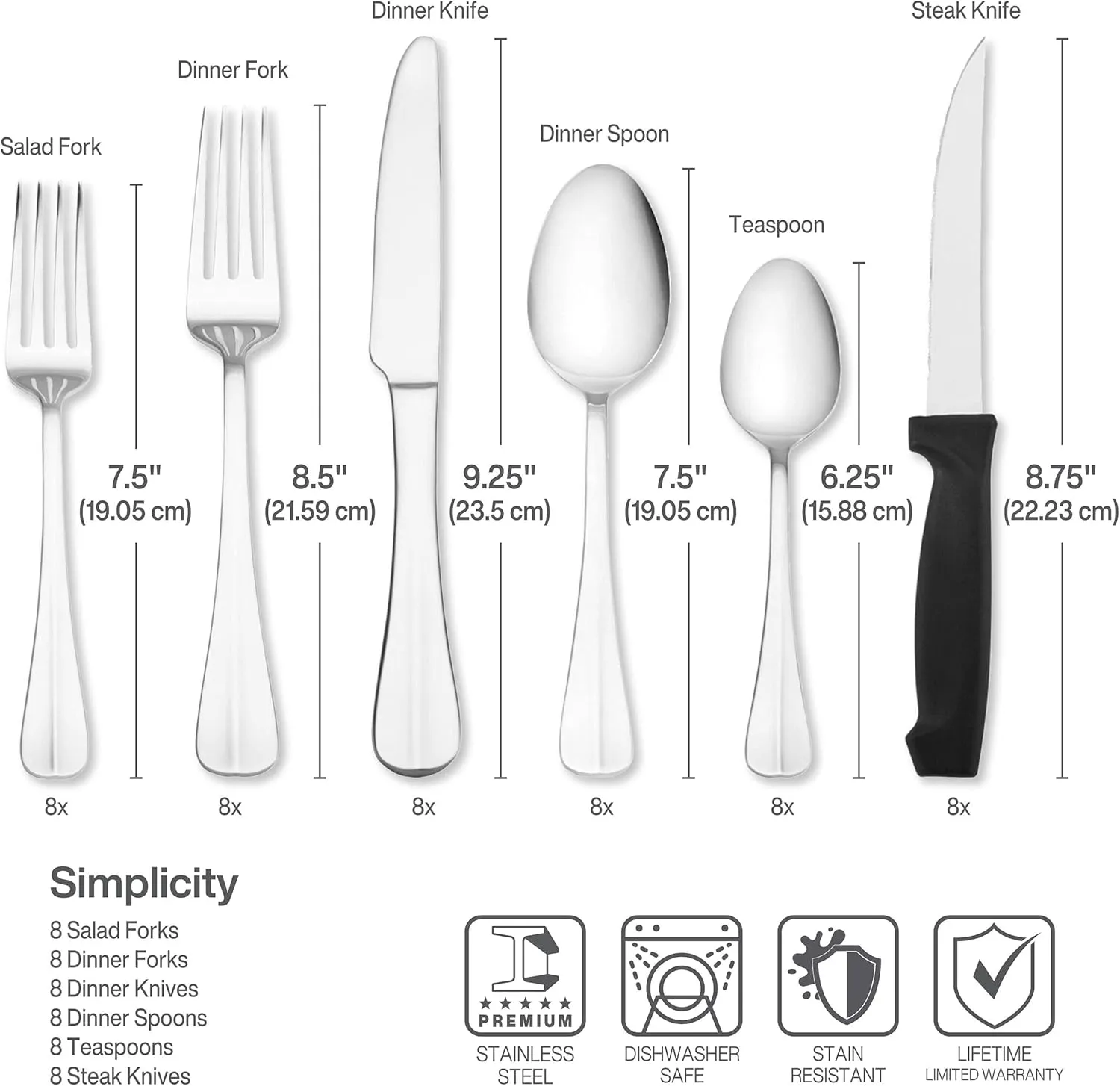 Pfaltzgraff Everyday Simplicity 53-Piece Stainless Steel Flatware Set, Service for 8