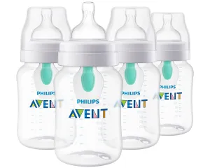 Philips Avent Anti-Colic Baby Bottle with AirFree Vent, 9oz, with Flow 2 Nipples, 1m , 4pk, Clear, SCY703/04