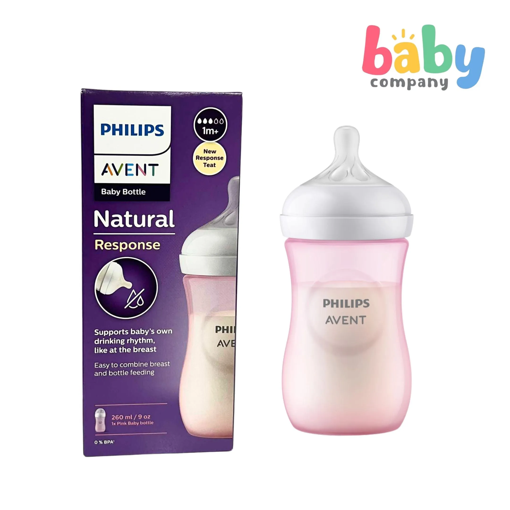 Philips Avent Natural Response Baby Bottle 1m  - 9oz/260ml, Pink