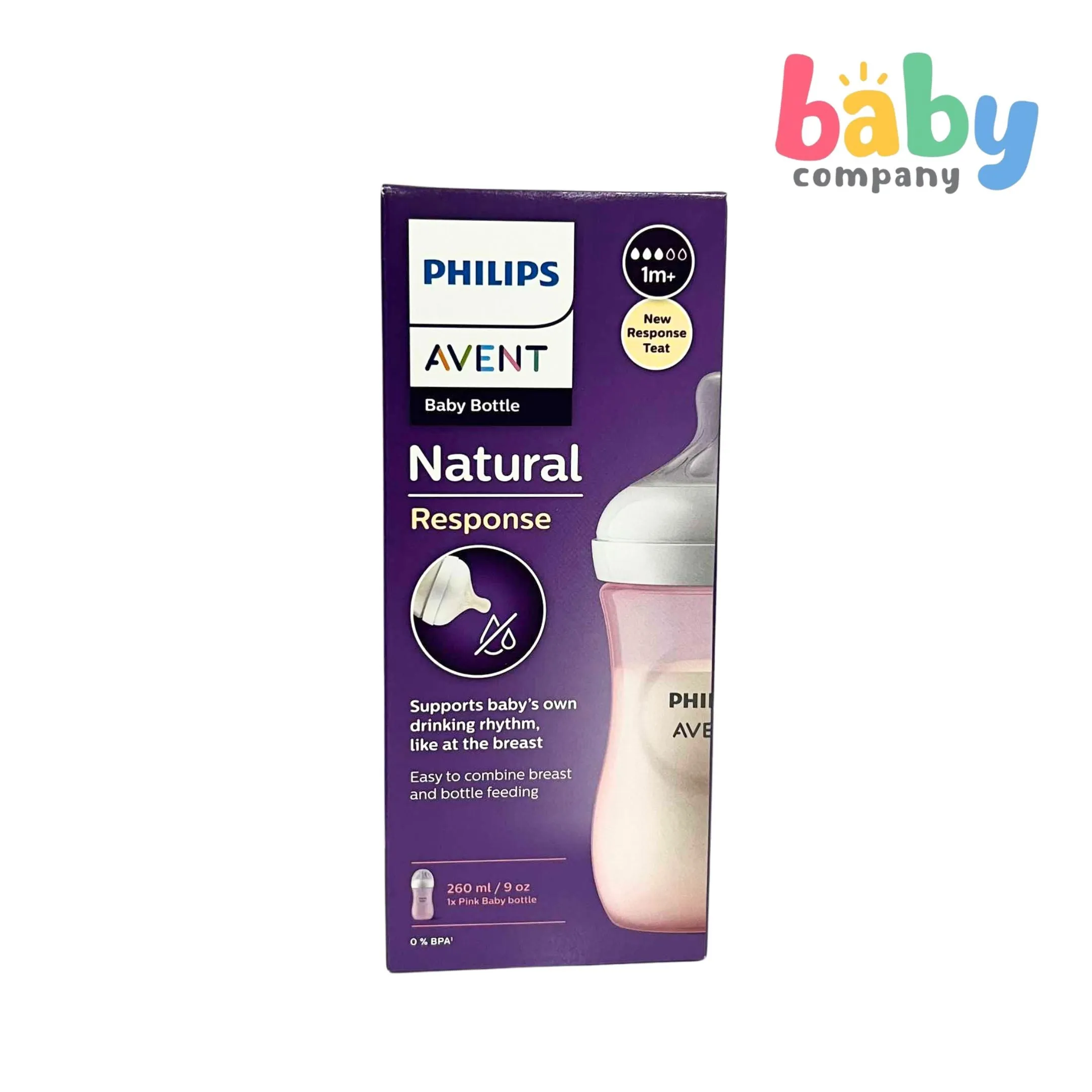 Philips Avent Natural Response Baby Bottle 1m  - 9oz/260ml, Pink