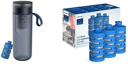 Philips GoZero Active Bottle with Four Fitness Filters, Squeeze Hydration Bottle Filtering Water Bottle, for tap water taste improving, BPA-Free, 20oz, Blue