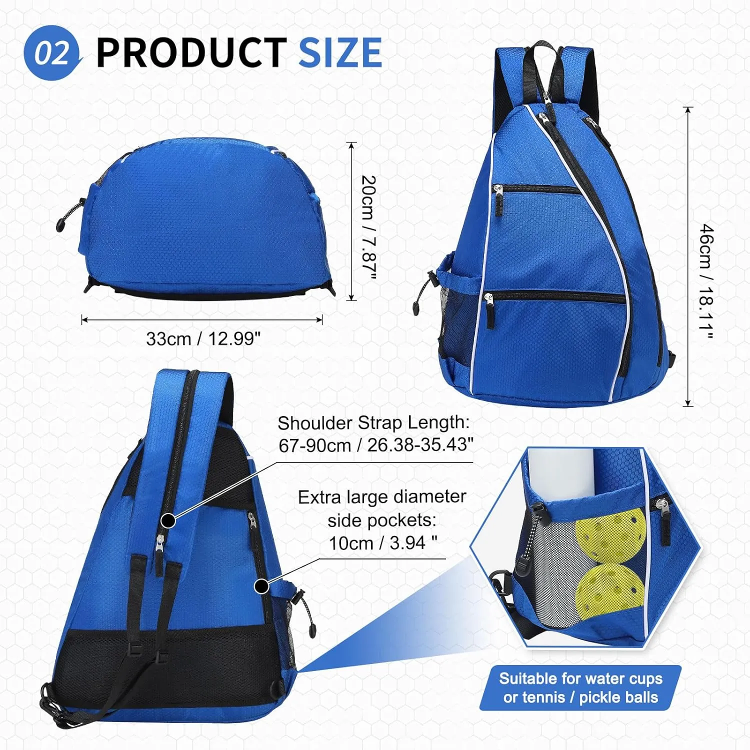 Pickleball Sling Bags 32L Convertible Reversible Paddle Rackets Bag Lightweight Casual Pack for Men Women Ladies (Blue)