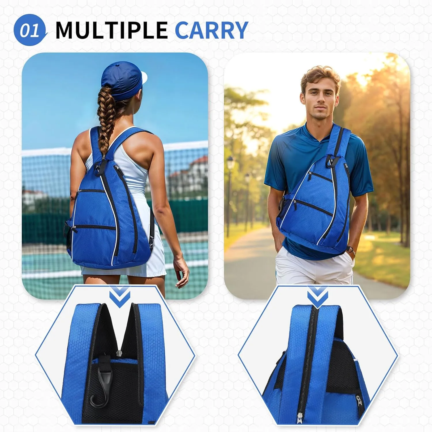 Pickleball Sling Bags 32L Convertible Reversible Paddle Rackets Bag Lightweight Casual Pack for Men Women Ladies (Blue)