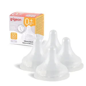Pigeon Silicone Nipple (SS) with Latch-On Line, Natural Feel, 0  Months, 4 Counts
