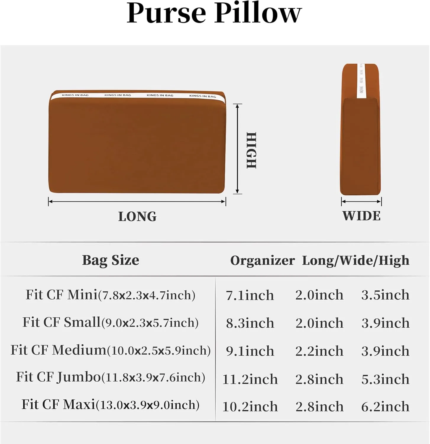Pillow Inserts for Medium Classic Handbag, Bag Shaper Fits for Chanel Classic Flap Bag, Lightweight Memory Foam Pillows with Soft Satin (Caramel, CF Medium)