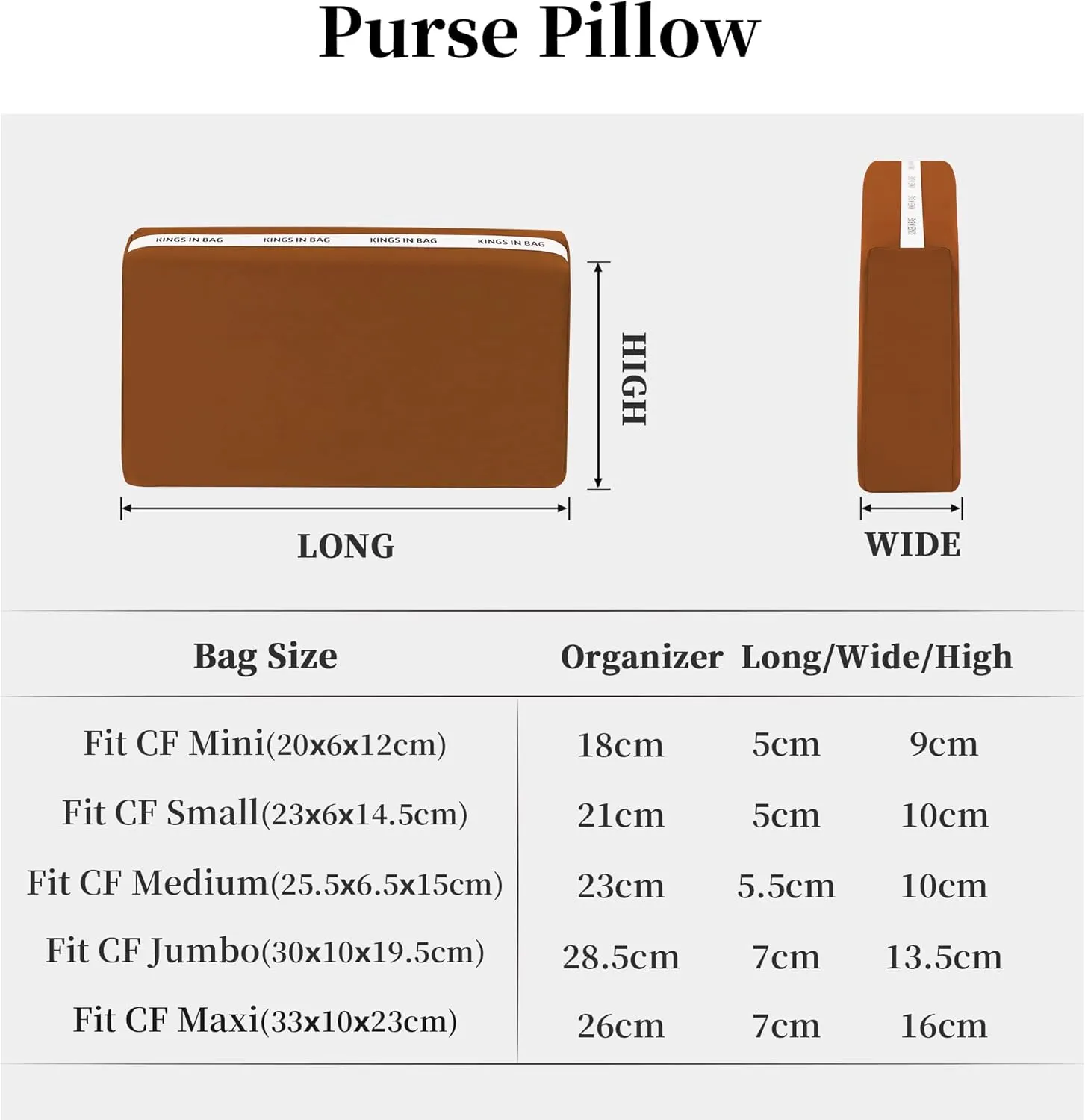 Pillow Inserts for Medium Classic Handbag, Bag Shaper Fits for Chanel Classic Flap Bag, Lightweight Memory Foam Pillows with Soft Satin (Caramel, CF Medium)