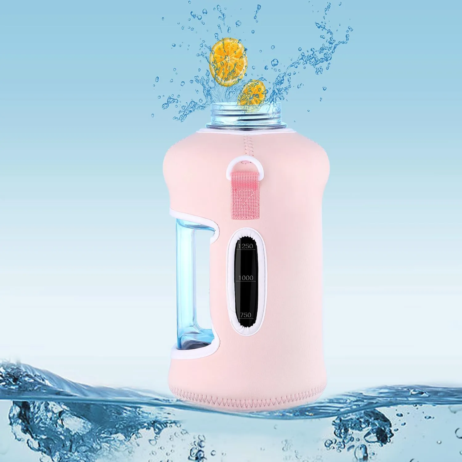 Pink Gym Water Bottles For Women，Workout Gym Accessories Essentials For Women，Pink Workout Equipment，Large Cute Workout Water Bottle for Women，Half Gallon Water Bottle With Sleeve With Strap