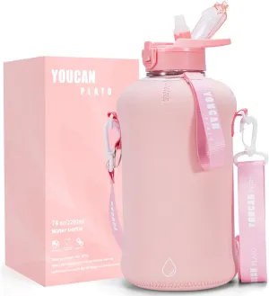 Pink Gym Water Bottles For Women，Workout Gym Accessories Essentials For Women，Pink Workout Equipment，Large Cute Workout Water Bottle for Women，Half Gallon Water Bottle With Sleeve With Strap
