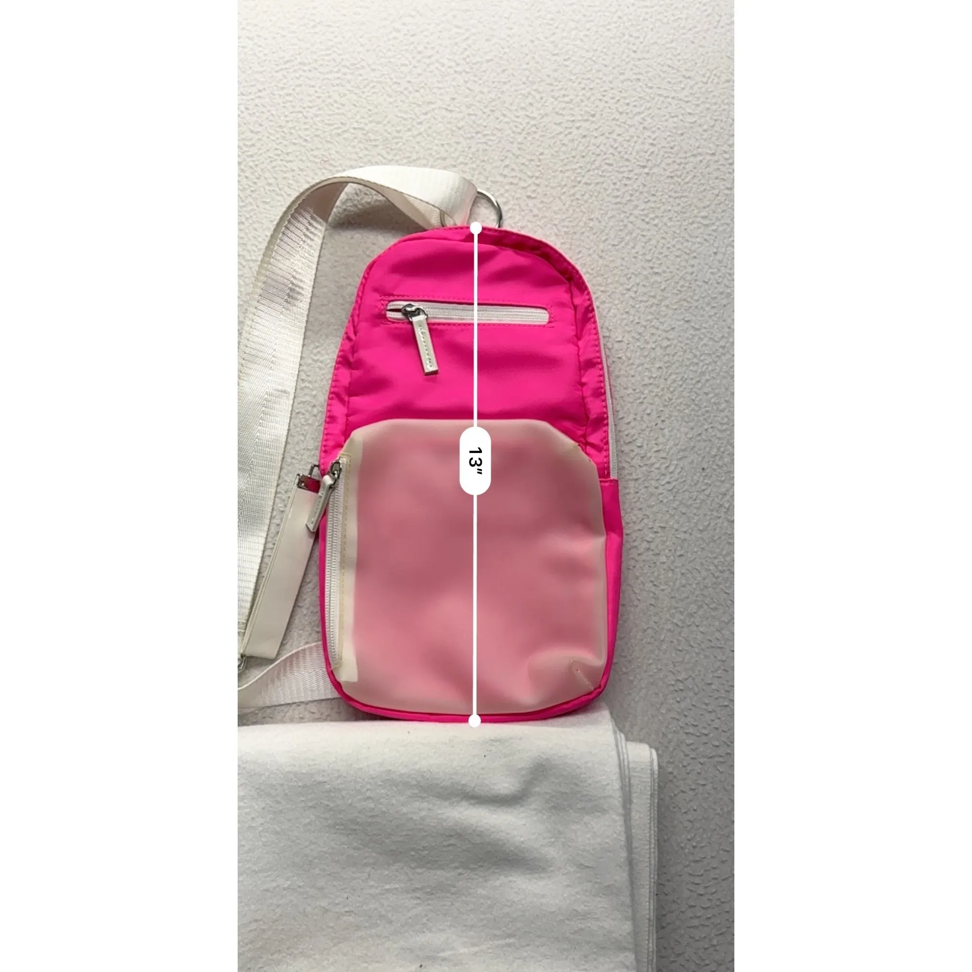 Pink Sling Bag With White Adjustable Strap #7674