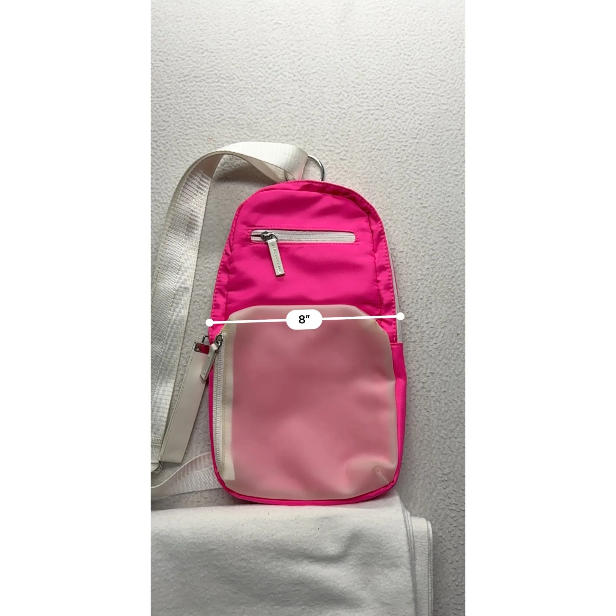 Pink Sling Bag With White Adjustable Strap #7674