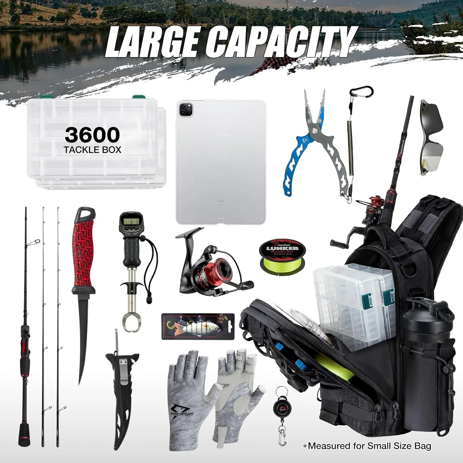 Piscifun Fishing Tackle Backpack with Rod & Gear Holder, Lightweight Outdoor Water-Resistant Fishing Shoulder Storage Bag