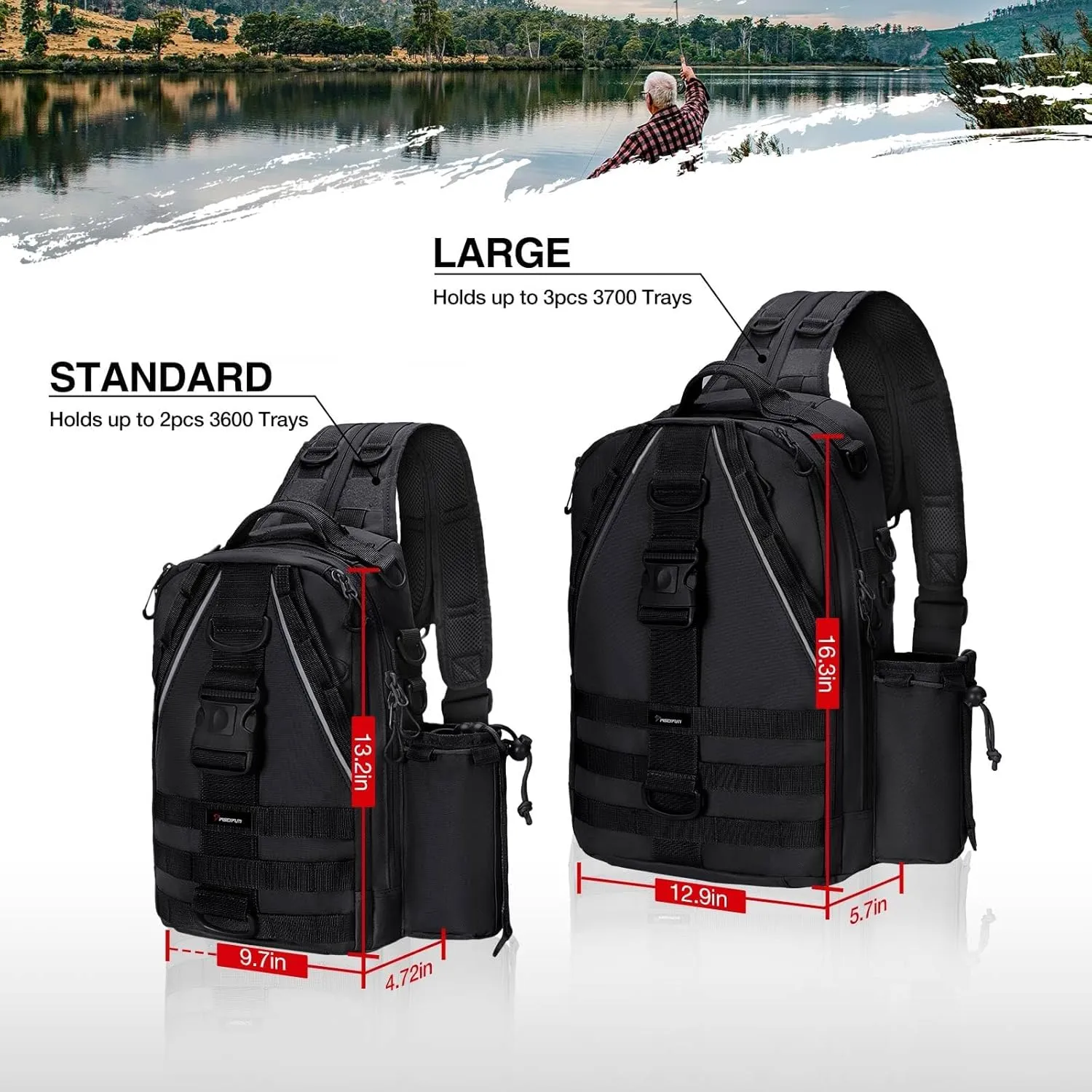 Piscifun Fishing Tackle Backpack with Rod & Gear Holder, Lightweight Outdoor Water-Resistant Fishing Shoulder Storage Bag