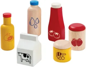 PlanToys Wooden Food and Beverage Kitchen Playset (3432) | Sustainably Made from Rubberwood and Non-Toxic Paints and Dyes